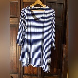 Onque Casuals Navy and White Striped Long‎ Sleeve Top